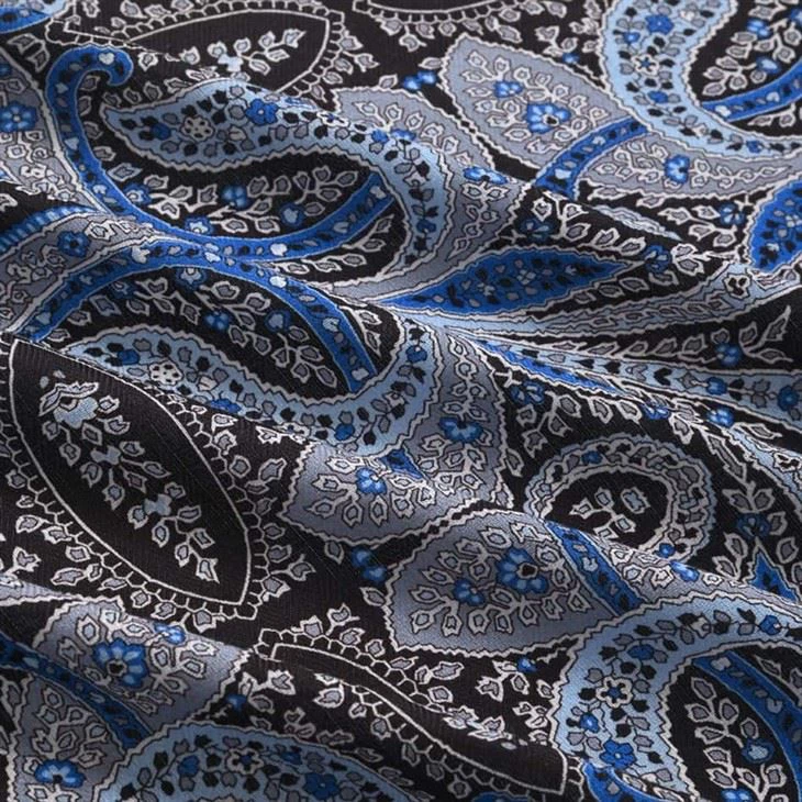 Blue Floral Geometric Design On Balinese Voile