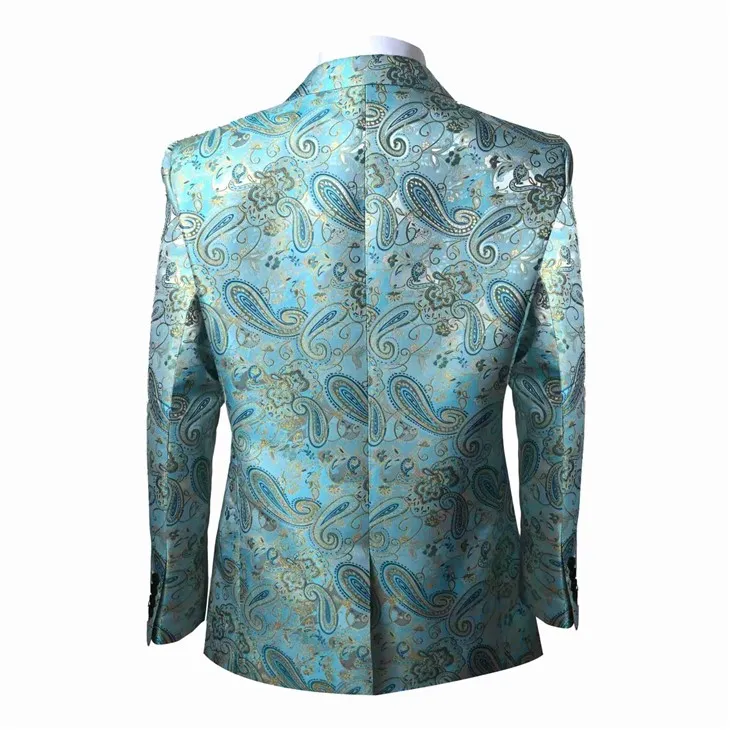 Light Blue Paisley Men's Suit Jacket With Black Tie - Elegant Formal Blazer | YILI - F145 suppliers