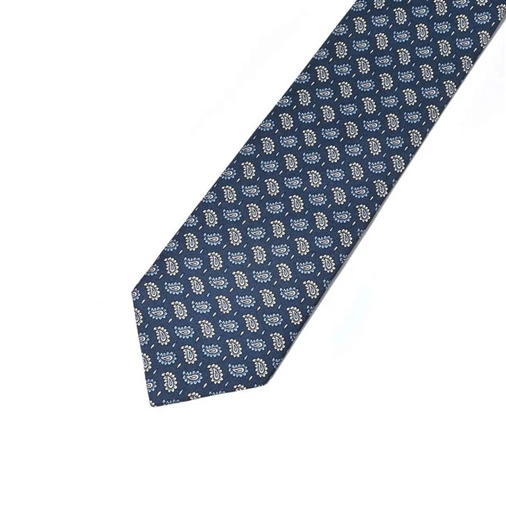 YiLi Navy Blue Paisley Silk Tie - Sustainable Luxury